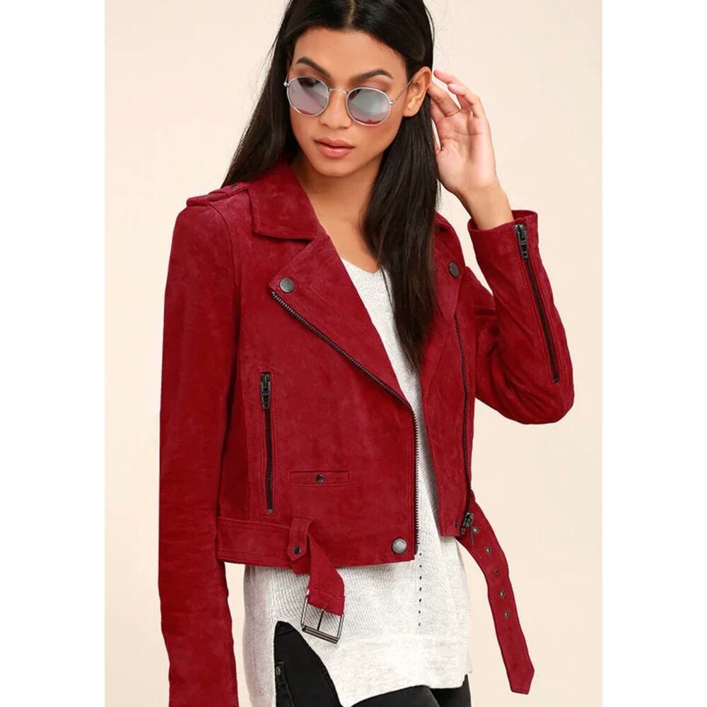 BlankNYC Women’s Red Leather Suede Moto Jacket Sz L